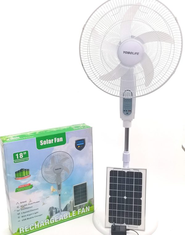 16"INCH RECHARGEABLE AC/DC SOLAR STANDING FAN - Image 2